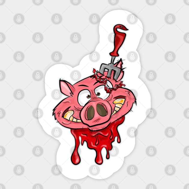 Porky Pig Head with Pinned Fork On Left Ear Sticker by edmproject